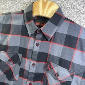 The Drive Clothing Shirt Mens Large Gray Plaid Long Sleeve Skull Button Up